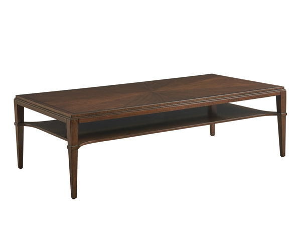 Lexington Andora Walnut Veneer Cocktail Table with Starburst Top and Tapered Legs for Living Rooms 743-949
