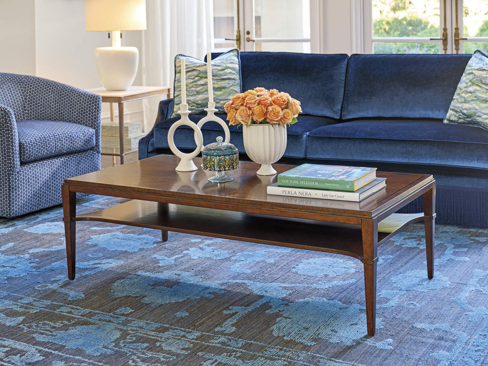 Lexington Andora Walnut Veneer Cocktail Table with Starburst Top and Tapered Legs for Living Rooms 743-949