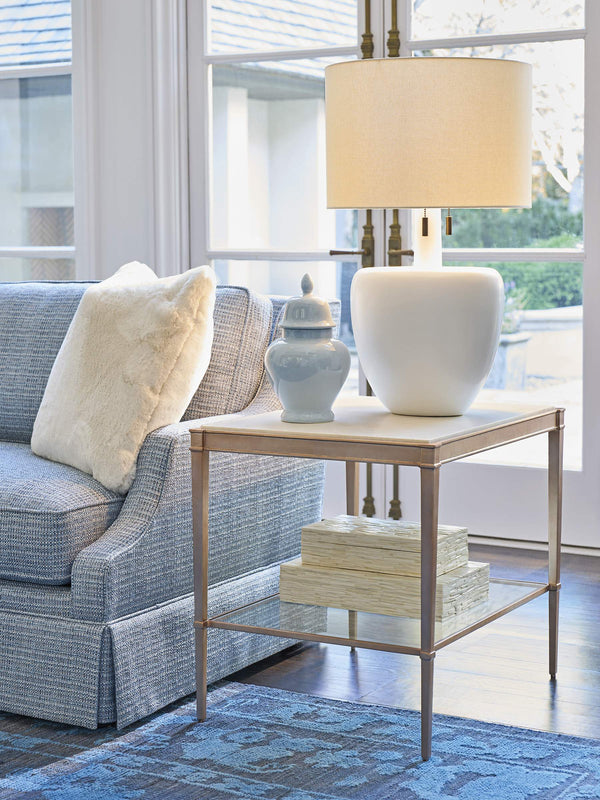 Lexington Bulgari Marble Top End Table with Rose Gold Legs and Walnut Veneer for Living Room 743-955C