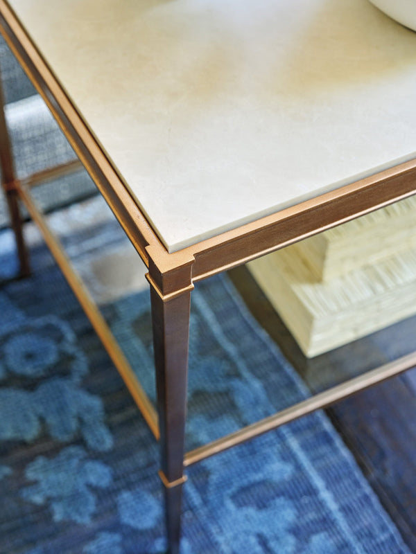 Lexington Bulgari Marble Top End Table with Rose Gold Legs and Walnut Veneer for Living Room 743-955C