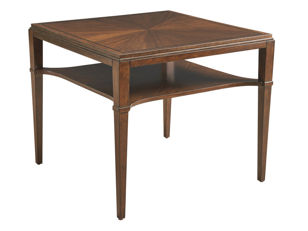 Lexington Andora Square End Table Walnut Veneer Step Top with Tapered Legs for Living Room 743-957