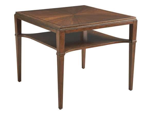 Lexington Andora Square End Table Walnut Veneer Step Top with Tapered Legs for Living Room 743-957