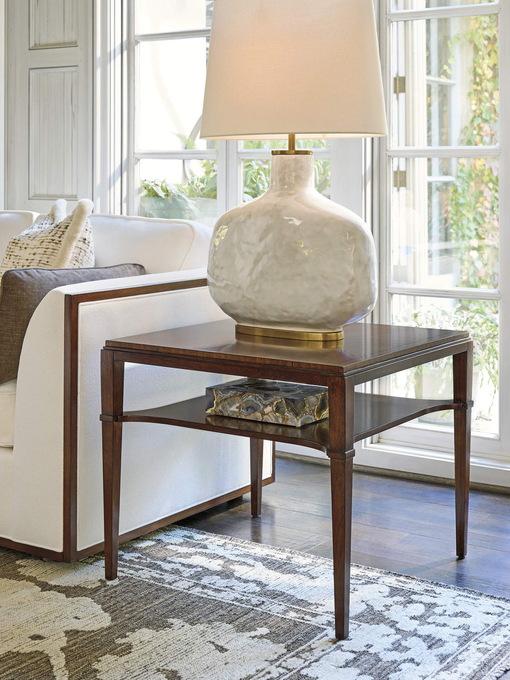 Lexington Andora Square End Table Walnut Veneer Step Top with Tapered Legs for Living Room 743-957