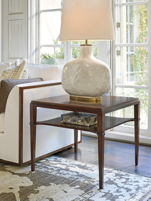 Lexington Andora Square End Table Walnut Veneer Step Top with Tapered Legs for Living Room 743-957