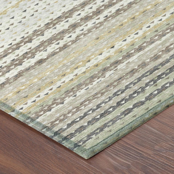 8x10 Ivory Beige Stripe Polyester Area Rug Washable Stain Resistant Indoor Outdoor Use