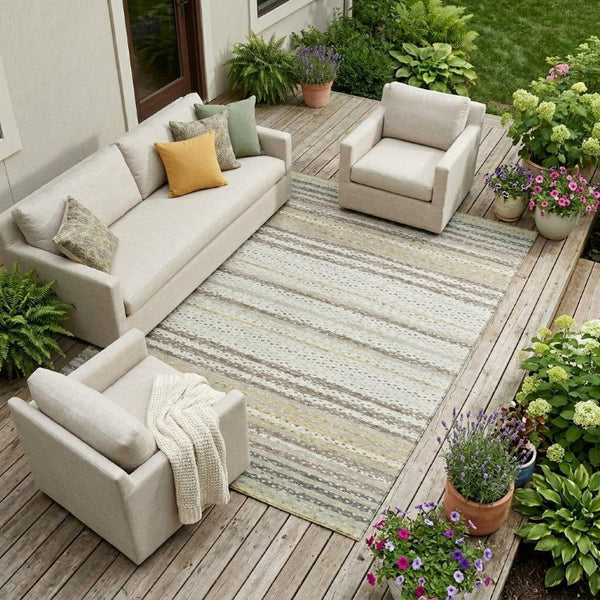 9x12 Washable Polyester Stripe Area Rug Stain Resistant for Patio Porch or Living Room