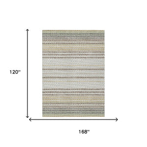 10 X 14 Ivory Beige Stripe Polyester Area Rug Washable for Indoor Outdoor Spaces