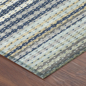 8 Ft Round Striped Polyester Area Rug Washable Indoor Outdoor Navy Geometric