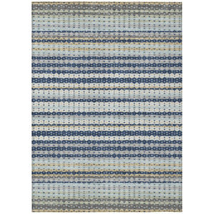 HomeRoots 8x10 Navy Striped Washable Polyester Area Rug for Indoor Outdoor Patio Living Room 743012