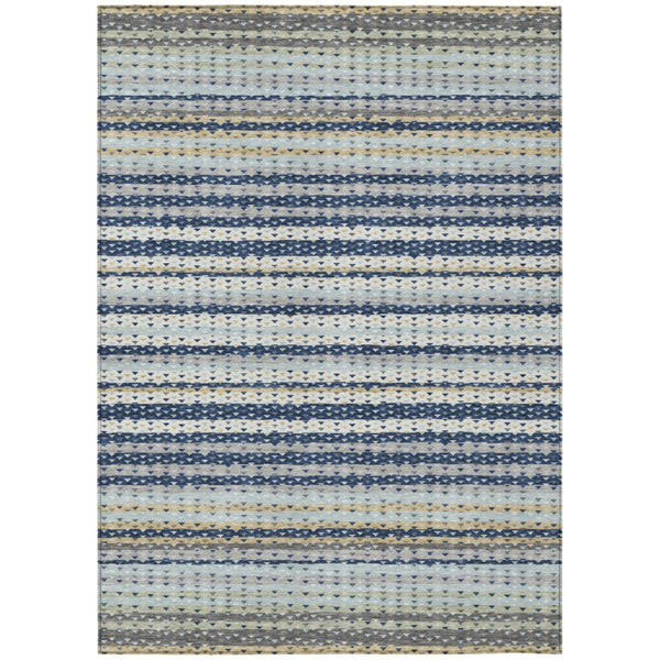HomeRoots 8x10 Navy Striped Washable Polyester Area Rug for Indoor Outdoor Patio Living Room 743012