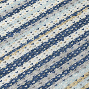 8x10 Navy Striped Washable Polyester Area Rug for Indoor Outdoor Patio Living Room