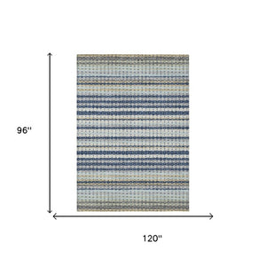 8x10 Navy Striped Washable Polyester Area Rug for Indoor Outdoor Patio Living Room