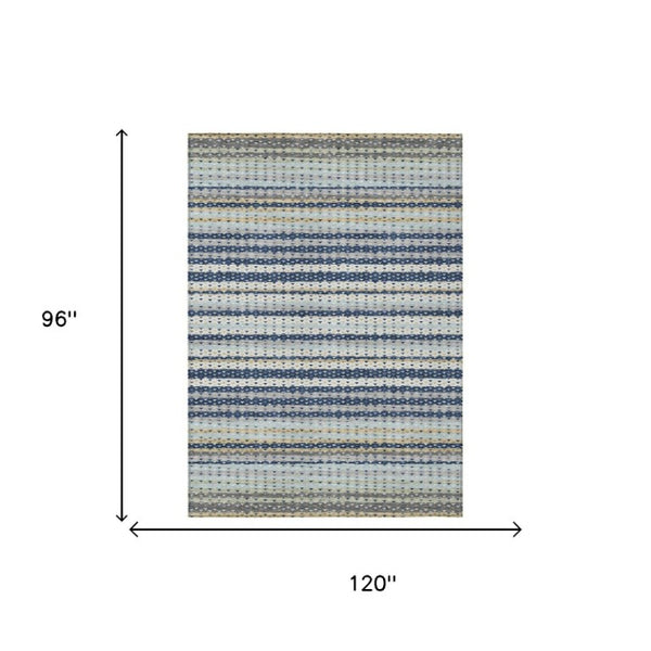 8x10 Navy Striped Washable Polyester Area Rug for Indoor Outdoor Patio Living Room