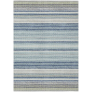 HomeRoots 9x12 Blue Ivory Stripe Polyester Area Rug Washable Stain Resistant Indoor Outdoor 743019