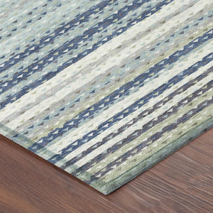 9x12 Blue Ivory Stripe Polyester Area Rug Washable Stain Resistant Indoor Outdoor