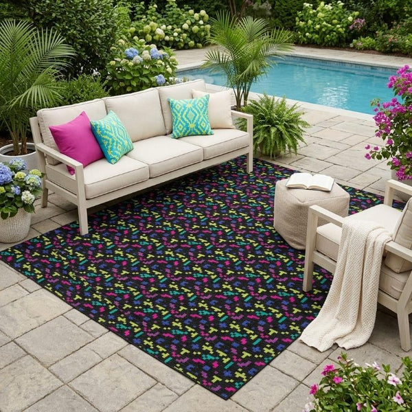 5x8 Abstract Teal Washable Polyester Area Rug for Indoor Outdoor Patios and Pets