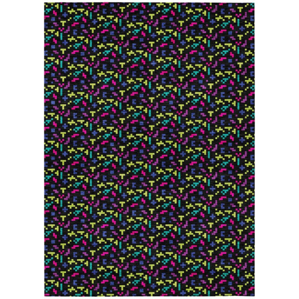 HomeRoots 5x8 Abstract Teal Washable Polyester Area Rug for Indoor Outdoor Patios and Pets 743022