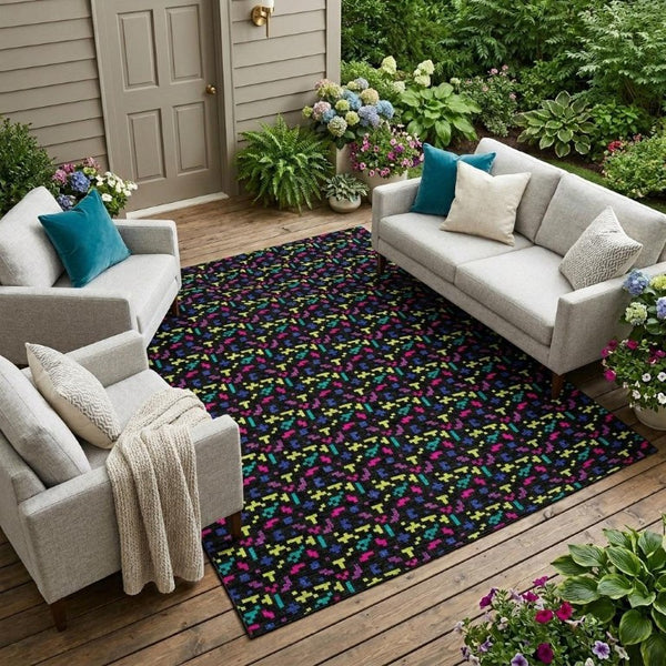 8x10 Abstract Teal Polyester Area Rug Stain Resistant for Indoor Outdoor Spaces