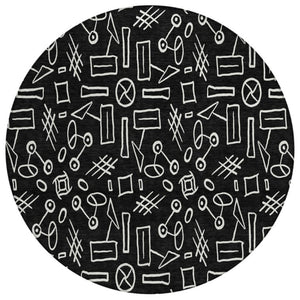 HomeRoots 8 Foot Round Geometric Polyester Rug Washable Indoor Outdoor Stain Resistant Decor 743029