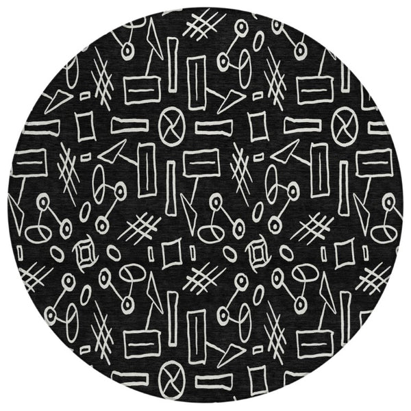 HomeRoots 8 Foot Round Geometric Polyester Rug Washable Indoor Outdoor Stain Resistant Decor 743029
