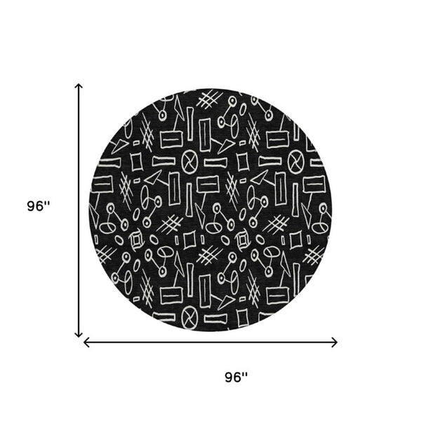 8 Foot Round Geometric Polyester Rug Washable Indoor Outdoor Stain Resistant Decor