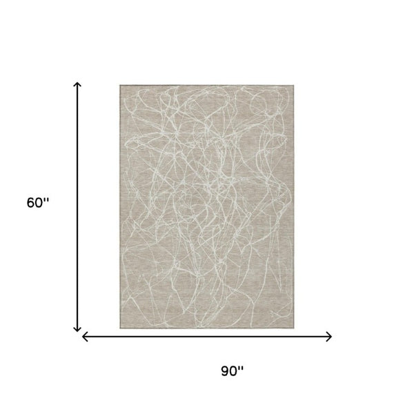 5x8 Abstract Beige Brown Polyester Area Rug Washable for Patio Porch or Living Room
