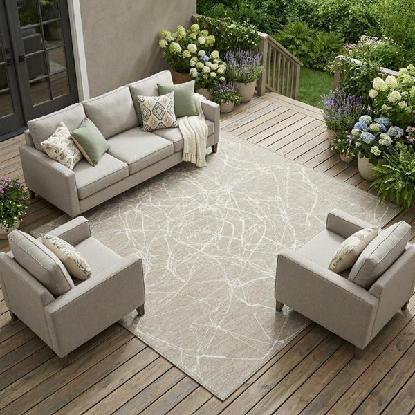 10 X 14 Abstract Polyester Area Rug Washable Beige Brown Indoor Outdoor Patio