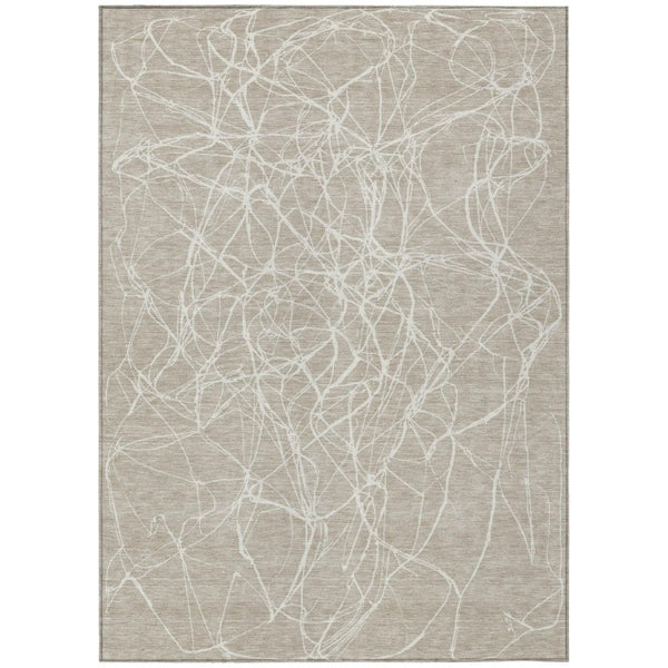 HomeRoots 10 X 14 Abstract Polyester Area Rug Washable Beige Brown Indoor Outdoor Patio 743038