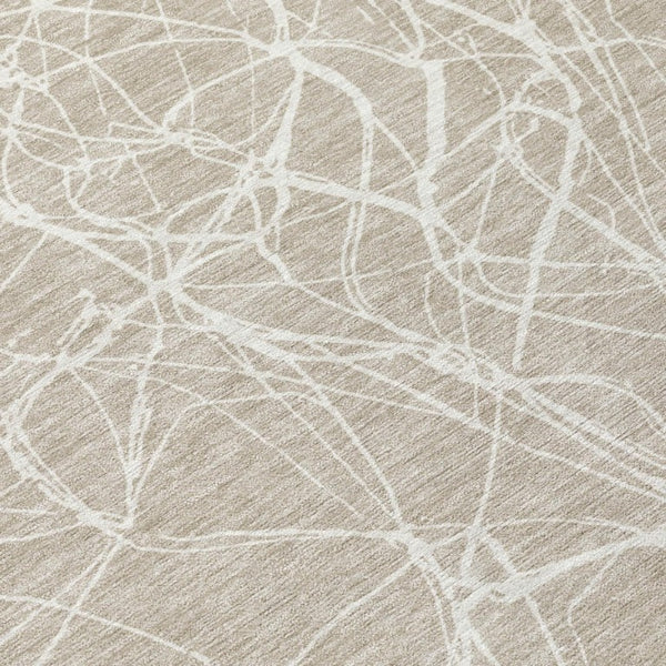 10 X 14 Abstract Polyester Area Rug Washable Beige Brown Indoor Outdoor Patio
