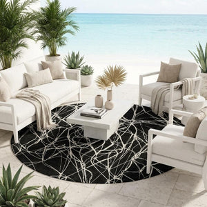 8 Foot Round Abstract Polyester Area Rug Washable for Patios Pets and High Traffic
