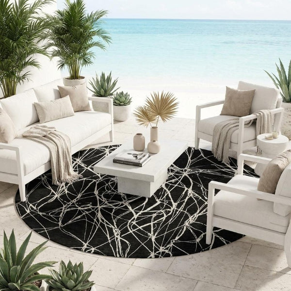 8 Foot Round Abstract Polyester Area Rug Washable for Patios Pets and High Traffic