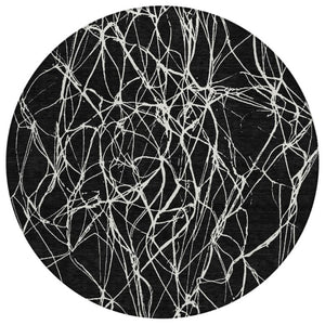 HomeRoots 8 Foot Round Abstract Polyester Area Rug Washable for Patios Pets and High Traffic 743041