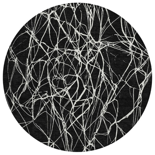 HomeRoots 8 Foot Round Abstract Polyester Area Rug Washable for Patios Pets and High Traffic 743041