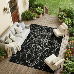 10 Ft Abstract Polyester Area Rug Washable Indoor Outdoor Stain Resistant Patio