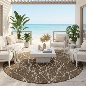 8 Foot Round Abstract Polyester Area Rug Washable for Indoor Outdoor High Traffic