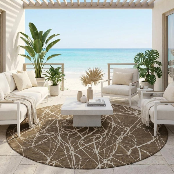 8 Foot Round Abstract Polyester Area Rug Washable for Indoor Outdoor High Traffic