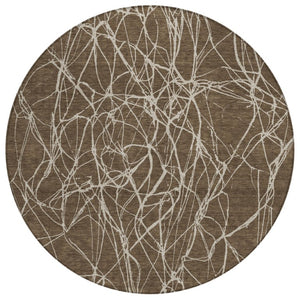 HomeRoots 8 Foot Round Abstract Polyester Area Rug Washable for Indoor Outdoor High Traffic 743047
