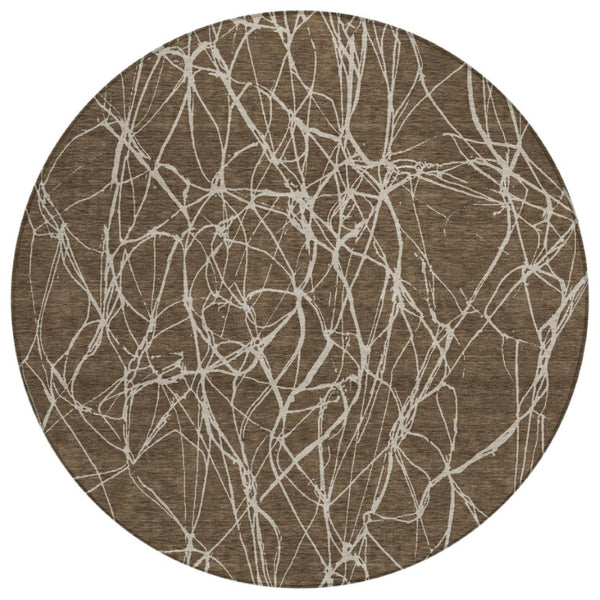 HomeRoots 8 Foot Round Abstract Polyester Area Rug Washable for Indoor Outdoor High Traffic 743047
