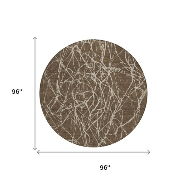 8 Foot Round Abstract Polyester Area Rug Washable for Indoor Outdoor High Traffic
