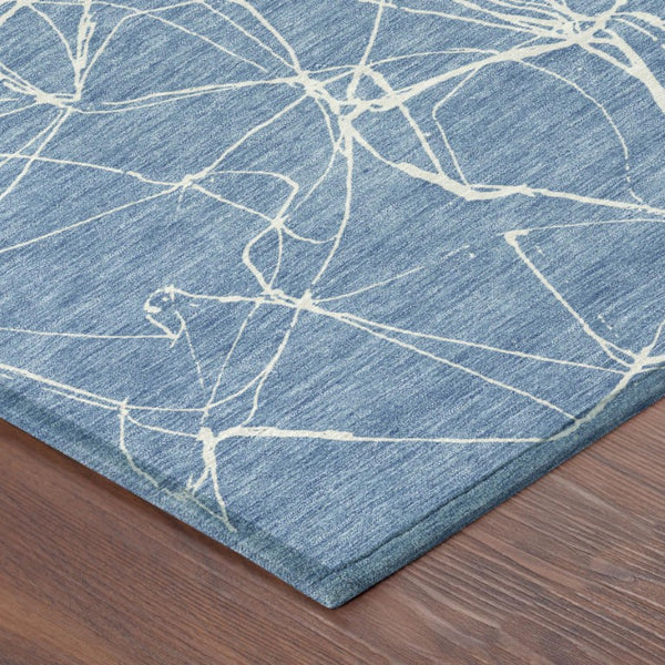 9 X 12 Abstract Denim Polyester Area Rug Washable Stain Resistant Indoor Outdoor