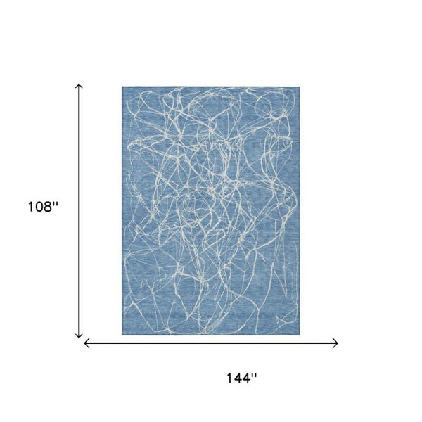 9 X 12 Abstract Denim Polyester Area Rug Washable Stain Resistant Indoor Outdoor