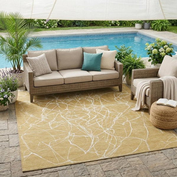 5x8 Abstract Gold Wheat Polyester Area Rug Washable Stain Resistant Indoor Outdoor
