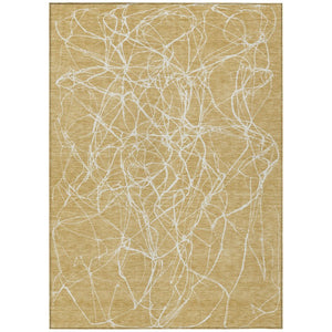 HomeRoots 5x8 Abstract Gold Wheat Polyester Area Rug Washable Stain Resistant Indoor Outdoor 743064