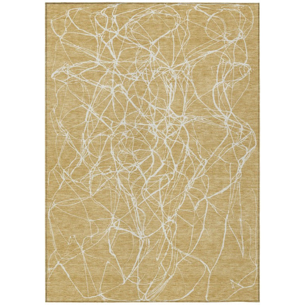HomeRoots 5x8 Abstract Gold Wheat Polyester Area Rug Washable Stain Resistant Indoor Outdoor 743064