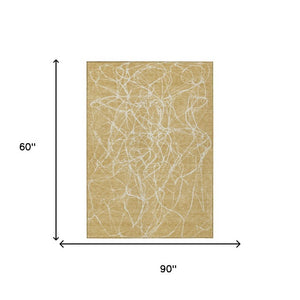 5x8 Abstract Gold Wheat Polyester Area Rug Washable Stain Resistant Indoor Outdoor