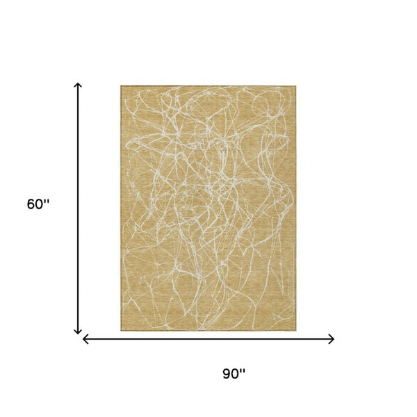 5x8 Abstract Gold Wheat Polyester Area Rug Washable Stain Resistant Indoor Outdoor