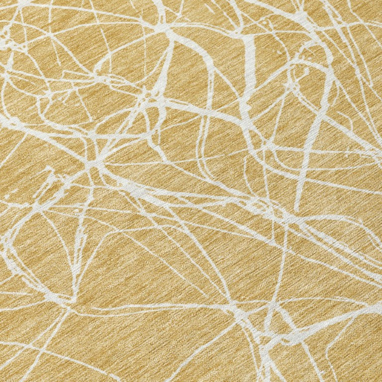 8 X 10 Gold Wheat Abstract Polyester Area Rug Stain Resistant Indoor Outdoor
