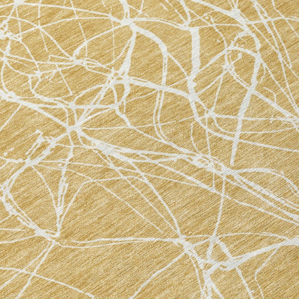 8 X 10 Gold Wheat Abstract Polyester Area Rug Stain Resistant Indoor Outdoor