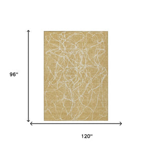 8 X 10 Gold Wheat Abstract Polyester Area Rug Stain Resistant Indoor Outdoor