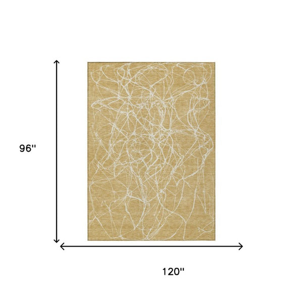 8 X 10 Gold Wheat Abstract Polyester Area Rug Stain Resistant Indoor Outdoor